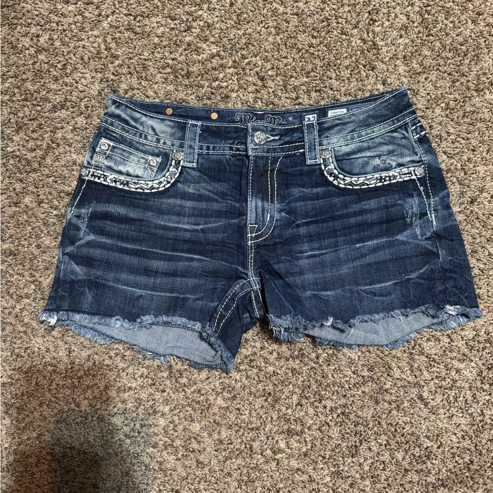 Miss Me Blue Jean Shorts Distressed Frayed Hem